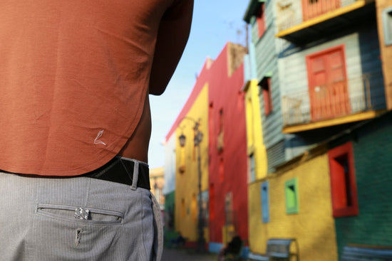 Back view of the LESPIRANT LCut undershirt with our logo in La Boca in Buenos Aires